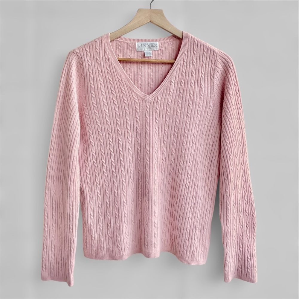 Casual Corner Annex Pink Cable Knit V-Neck Sweater Womens L
